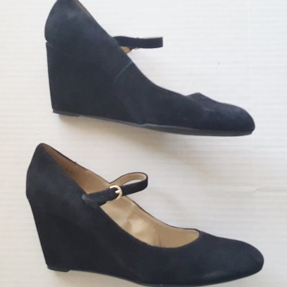 BANDOLINO PUMPS Sz 11 Suede 3.5" Wedge Black - Picture 2 of 5